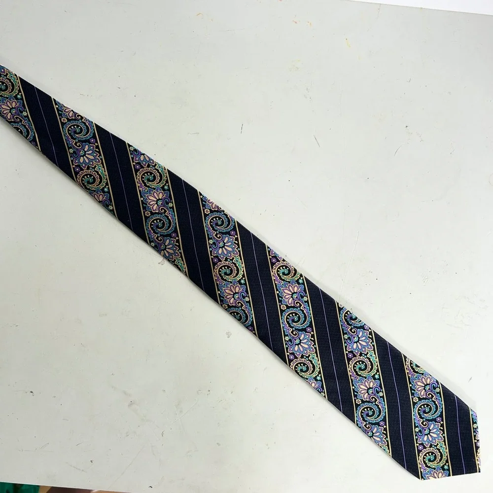Robert Talbott Best of Class Silk Tie Black Purple Teal Paisley Floral Stripe
